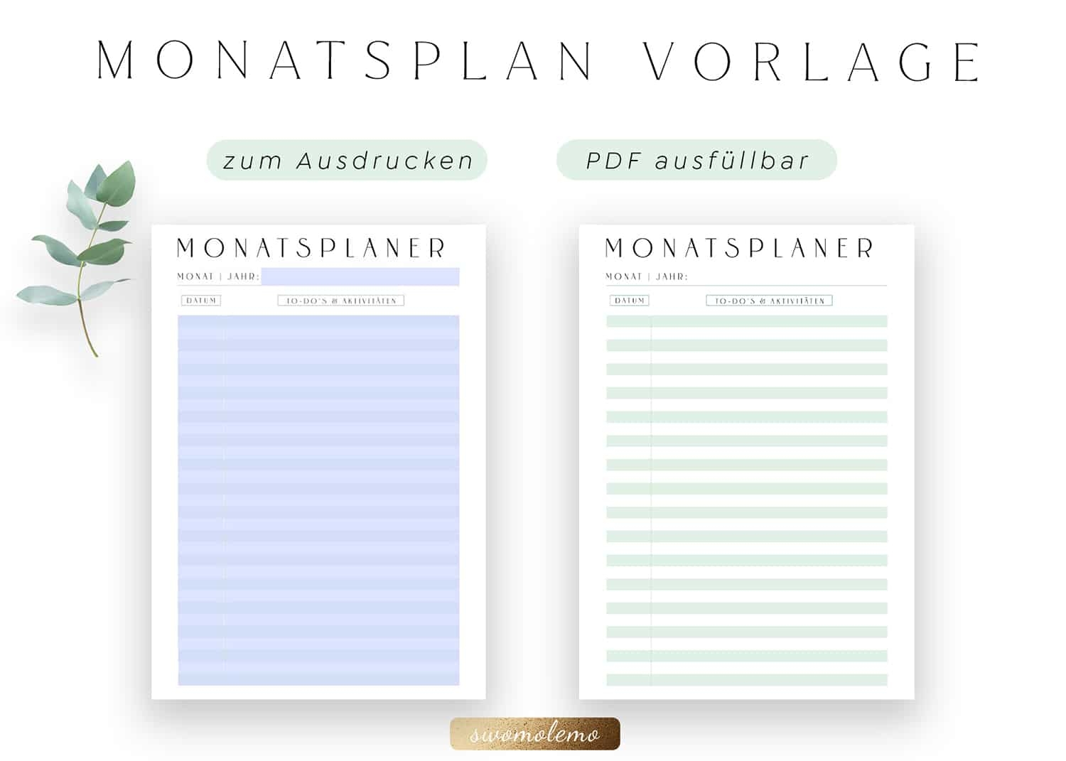 Monatsplan Vorlage PDF Gr n Swomolemo Printables