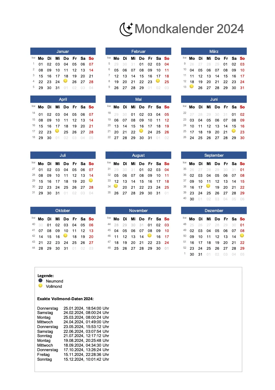 Mondkalender 2024 Zum Ausdrucken Kostenloser Download
