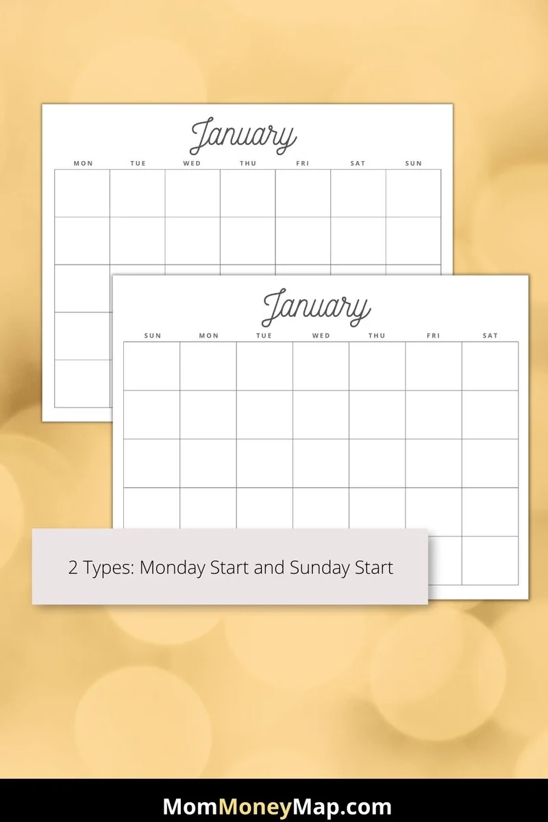 Monthly Calendar Printable PDF Mom Money Map