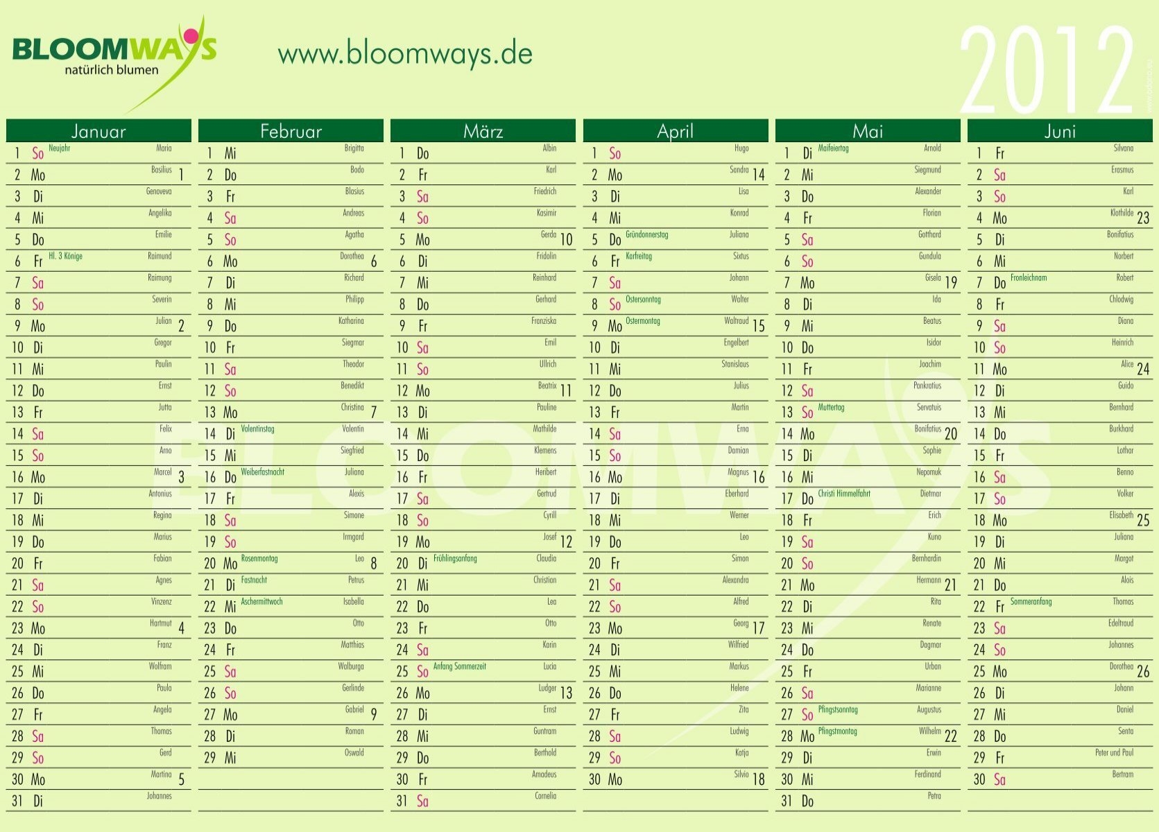 Namenstag Kalender