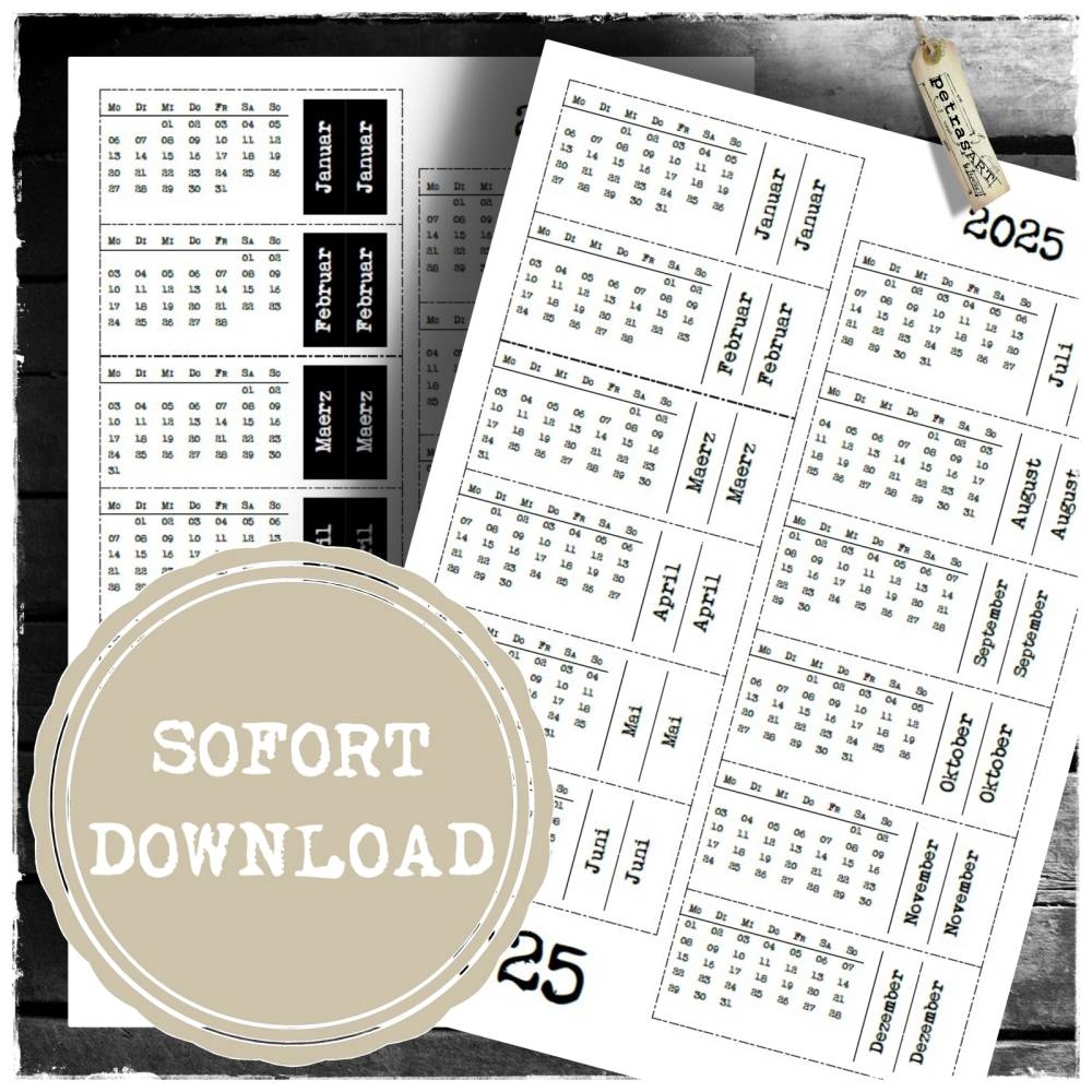 NEU Mini Kalender 2025 Als Tabs Aufkleber In 2 Varianten Und Bastelanleitung