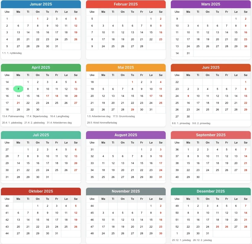 Kalender 2025 Utskrift