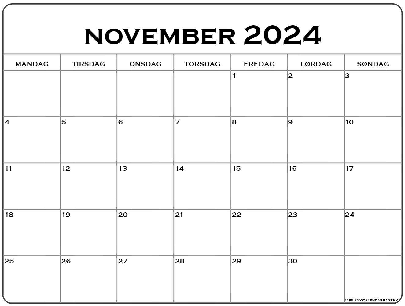 November 2024 Kalender Dansk Kalender November