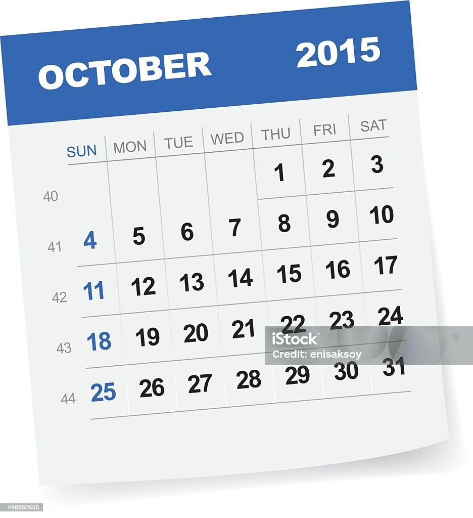Oktober 2015 Kalender Stock Vektor Art Und Mehr Bilder Von 2015 2015 Blau Datum IStock