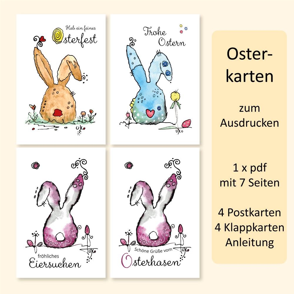 Osterkarte Zum Ausdrucken A6 Ostern Postkarte Karten Osterhase Digitale Datei Sofort Download Private Nutzung