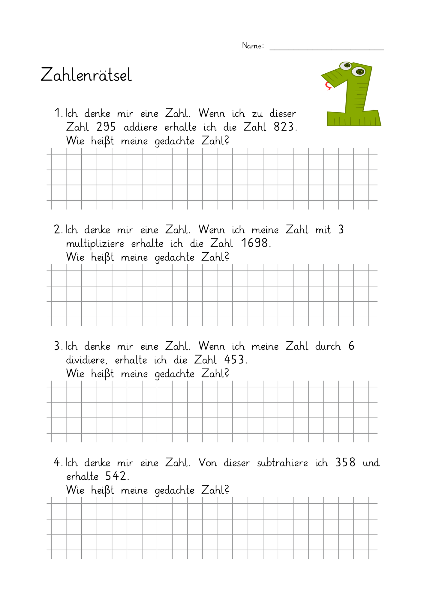 Mathe 4. Klasse Arbeitsblätter