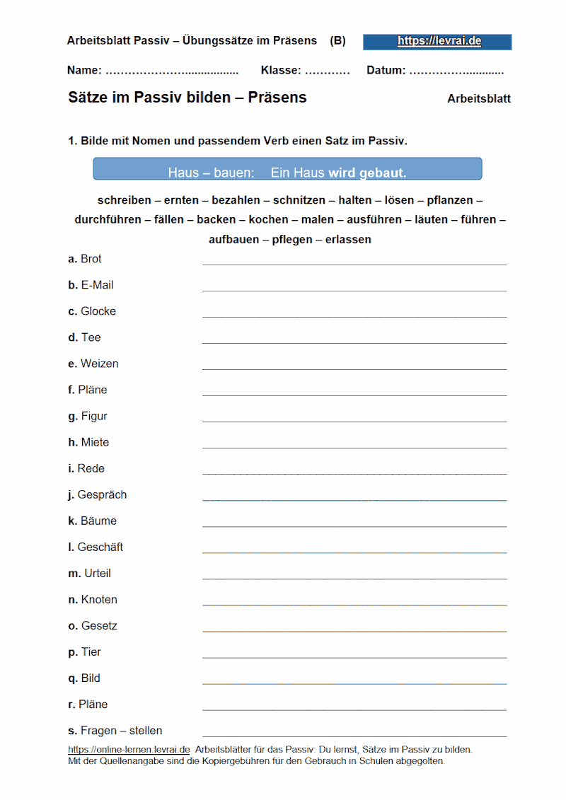Passiv Arbeitsbl tter