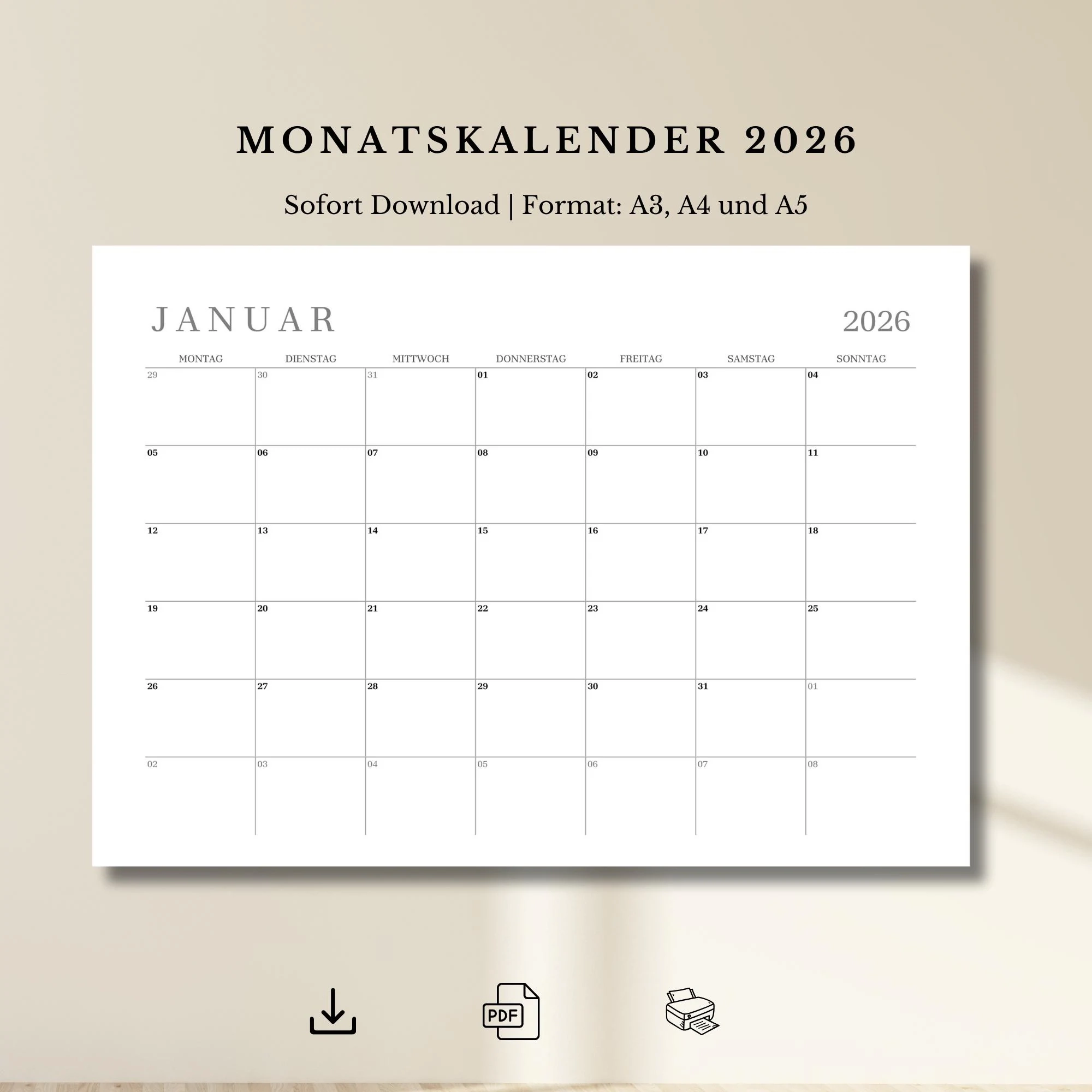 Pdf Kalender F r Januar Etsy de