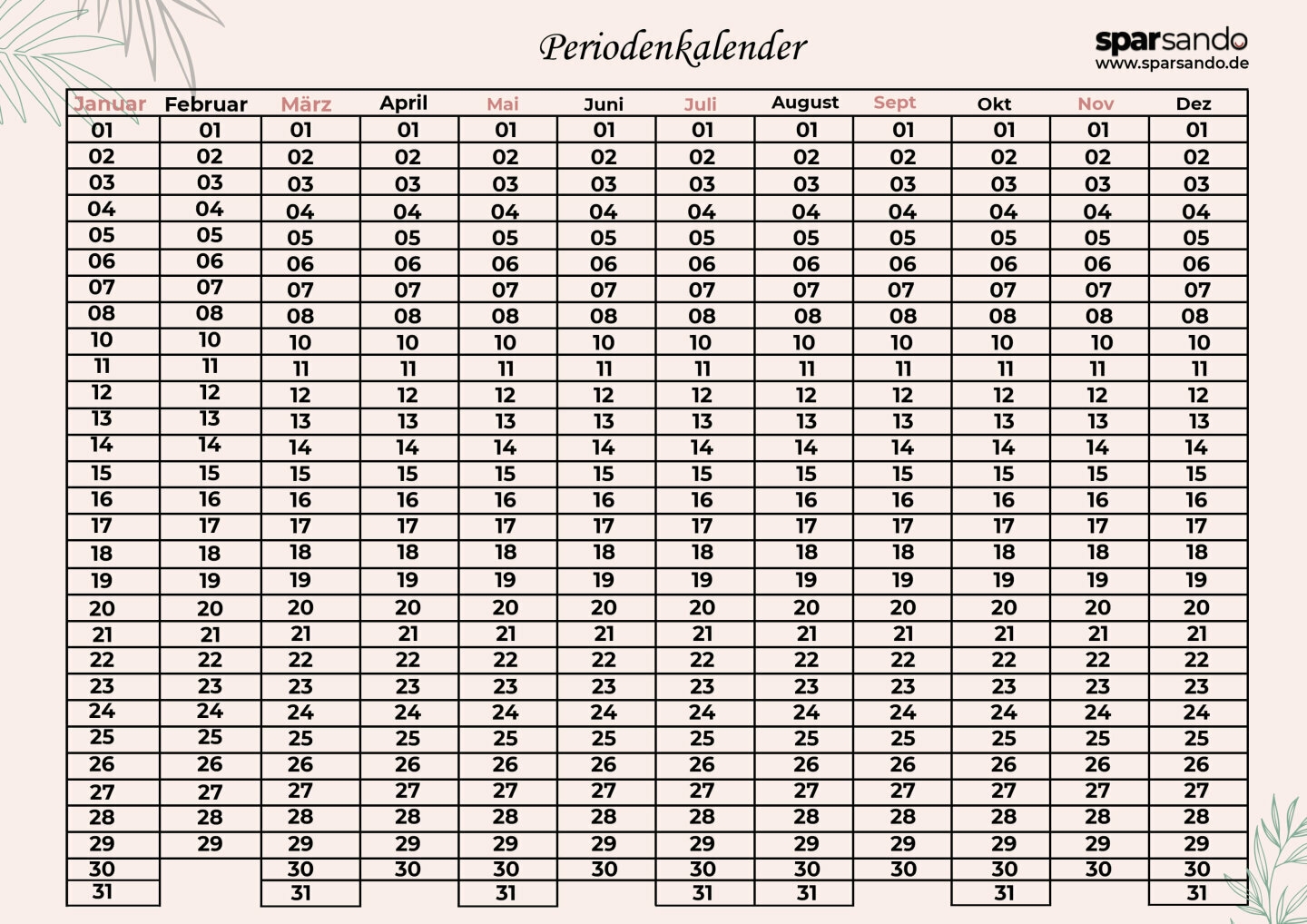 Periodenkalender Zum Ausdrucken Jetzt Downloaden