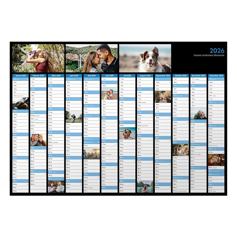 PhotoFancy Personalisierter Wandplaner 2026 Mit Eigenen Fotos Jahreskalender Als Wandkalender Mit Eigenen Bildern Selbst Gestalten DIN A2 Oder DIN A1 Jahresplaner F r 12 Monate Amazon de B robedarf Schreibwaren