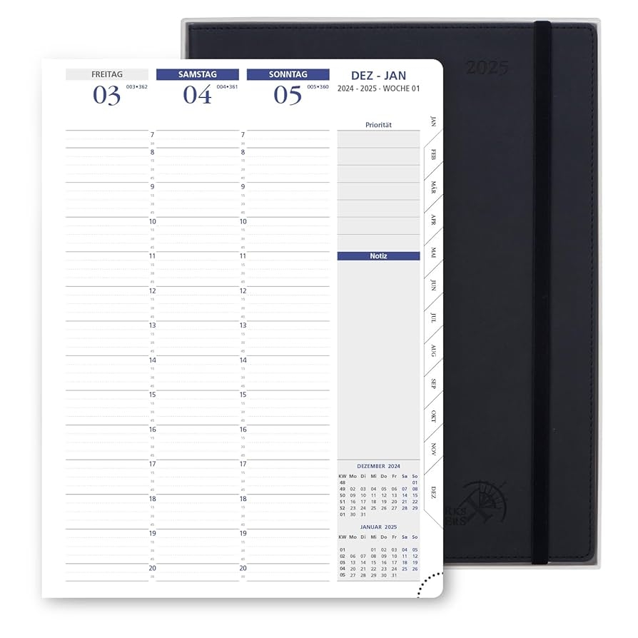 POPRUN Kalender 2025 Wochenplaner Softcover Mit PU Leder 28 5 X 22 2 Cm Auf Deutsch Terminplaner 2025 A4 Mit 15 Minuten Intervall Und Vertikalem Wochenlayout 100 GSM Papier Schwarz Amazon de B robedarf Schreibwaren