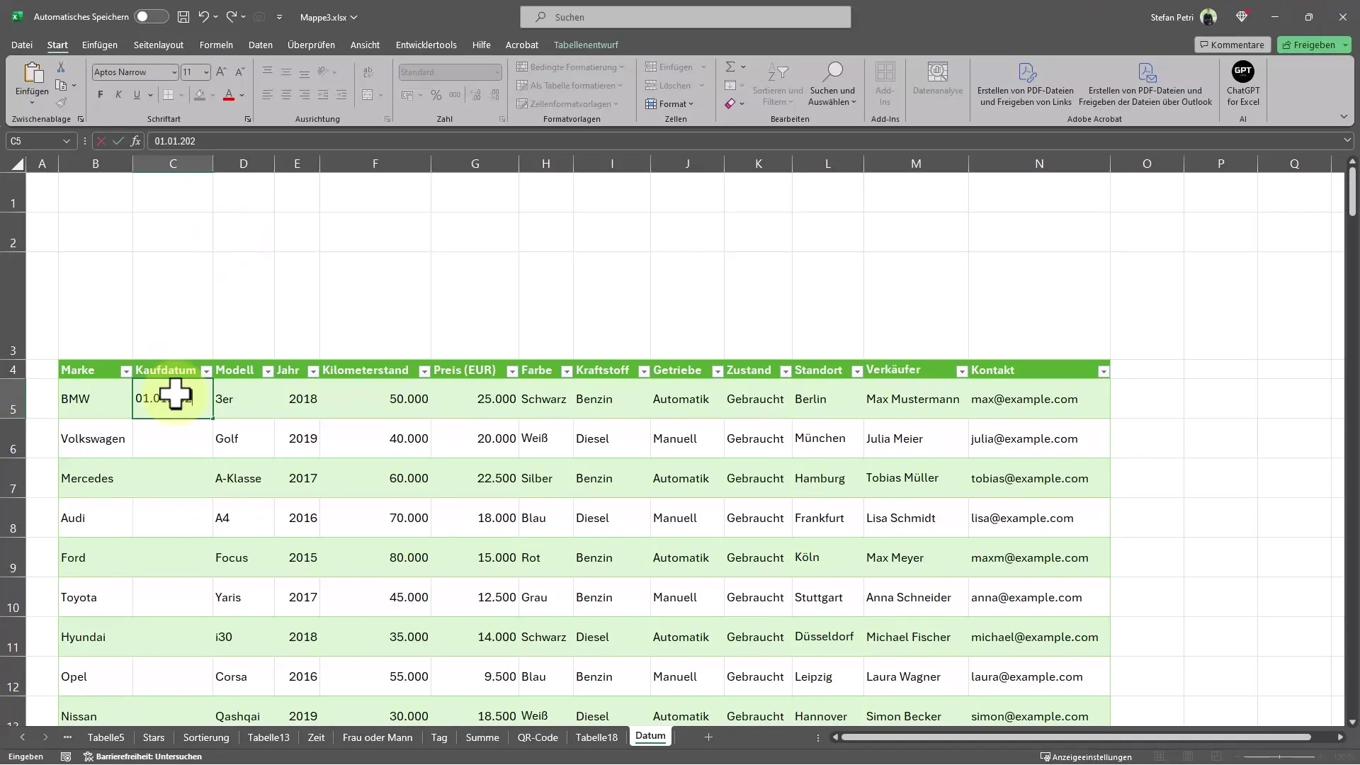 Automatische Kalender in Excel