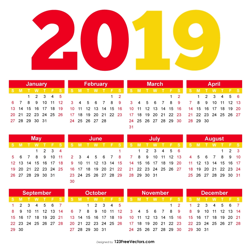 Printable Calendar 2019 Pdf Free Vector By 123freevectors On DeviantArt