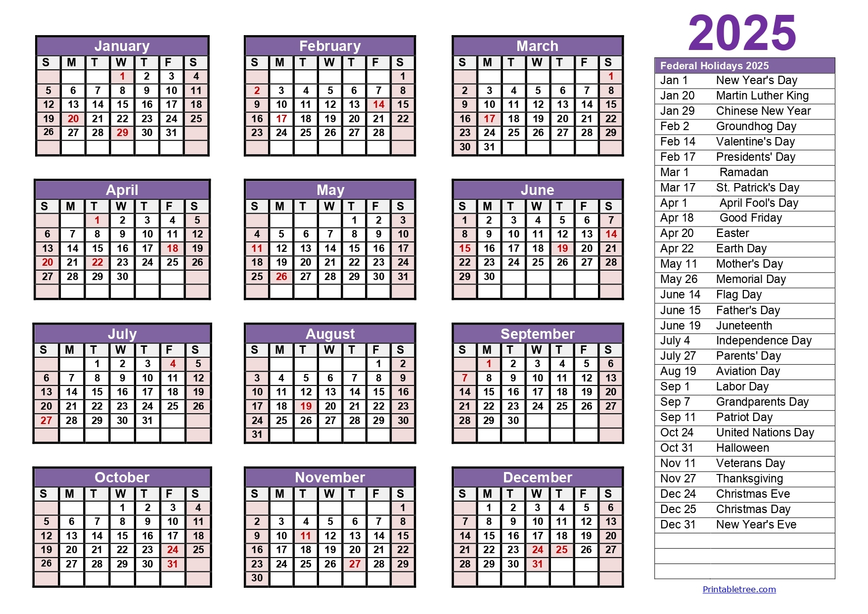 1-Pager Kalender 2025