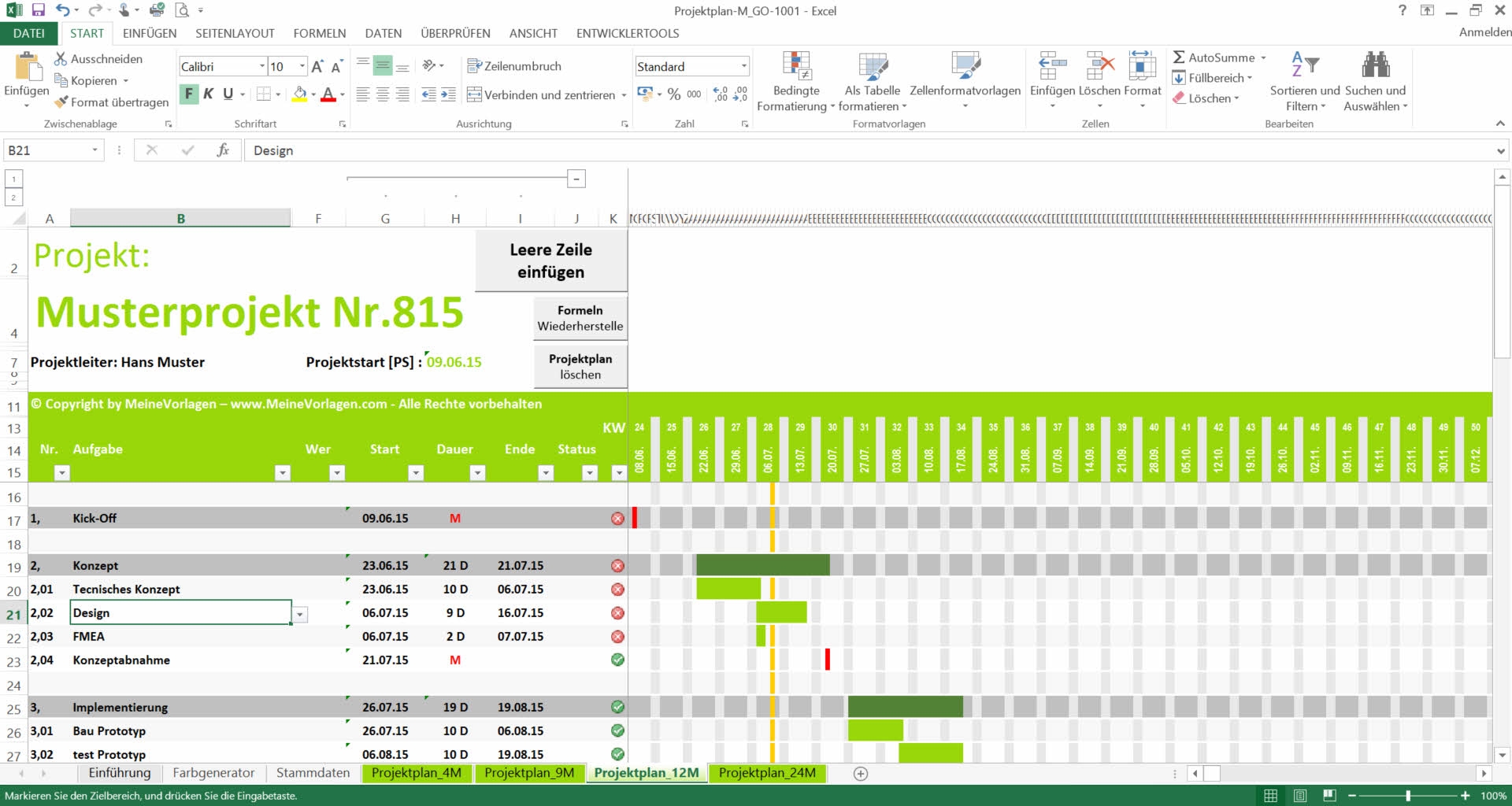 Projektplan Excel Projektablaufplan Vorlage Muster MeineVorlagen