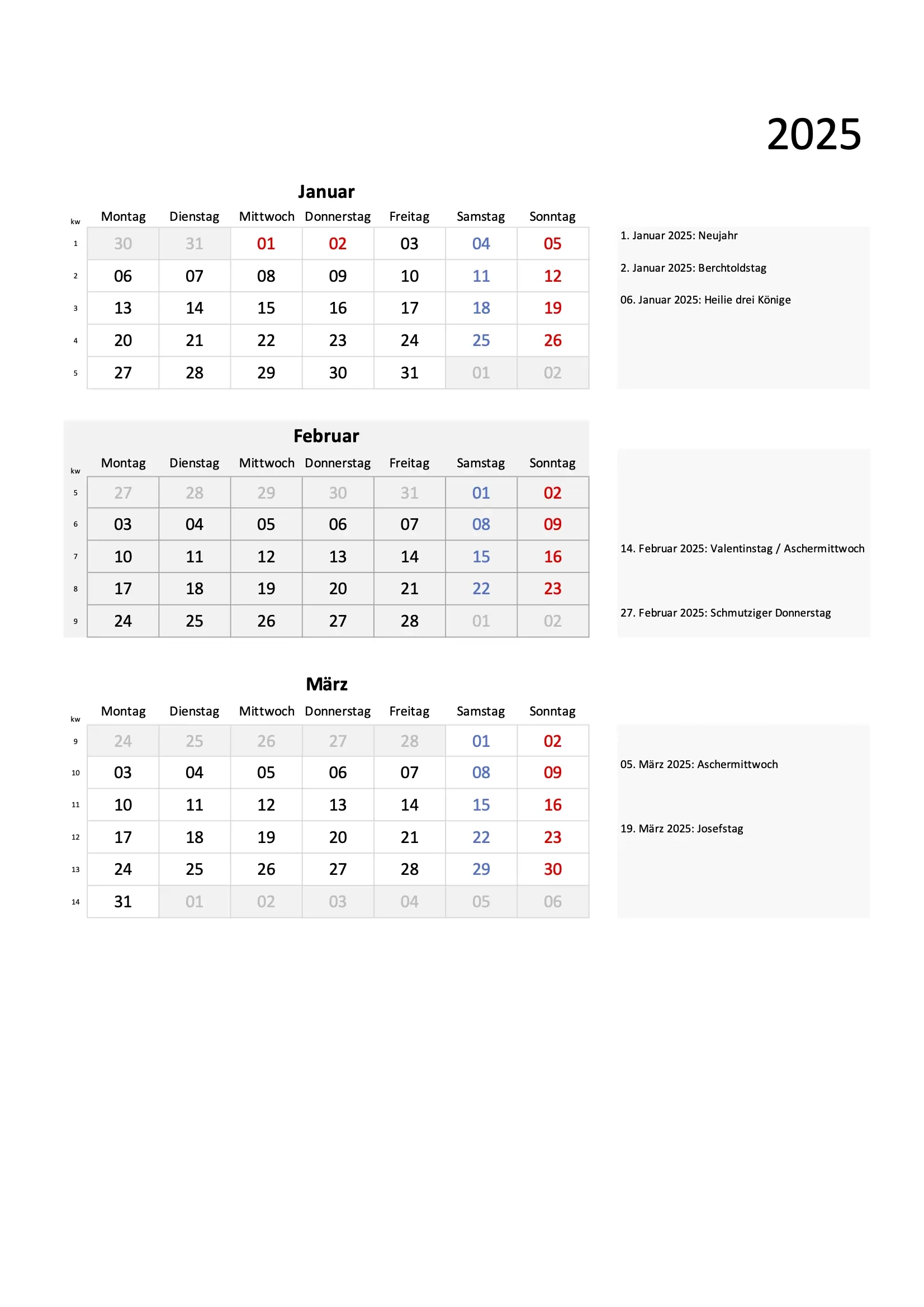 Quartalskalender 2025 Schweiz Zum Ausdrucken Excel PDF 