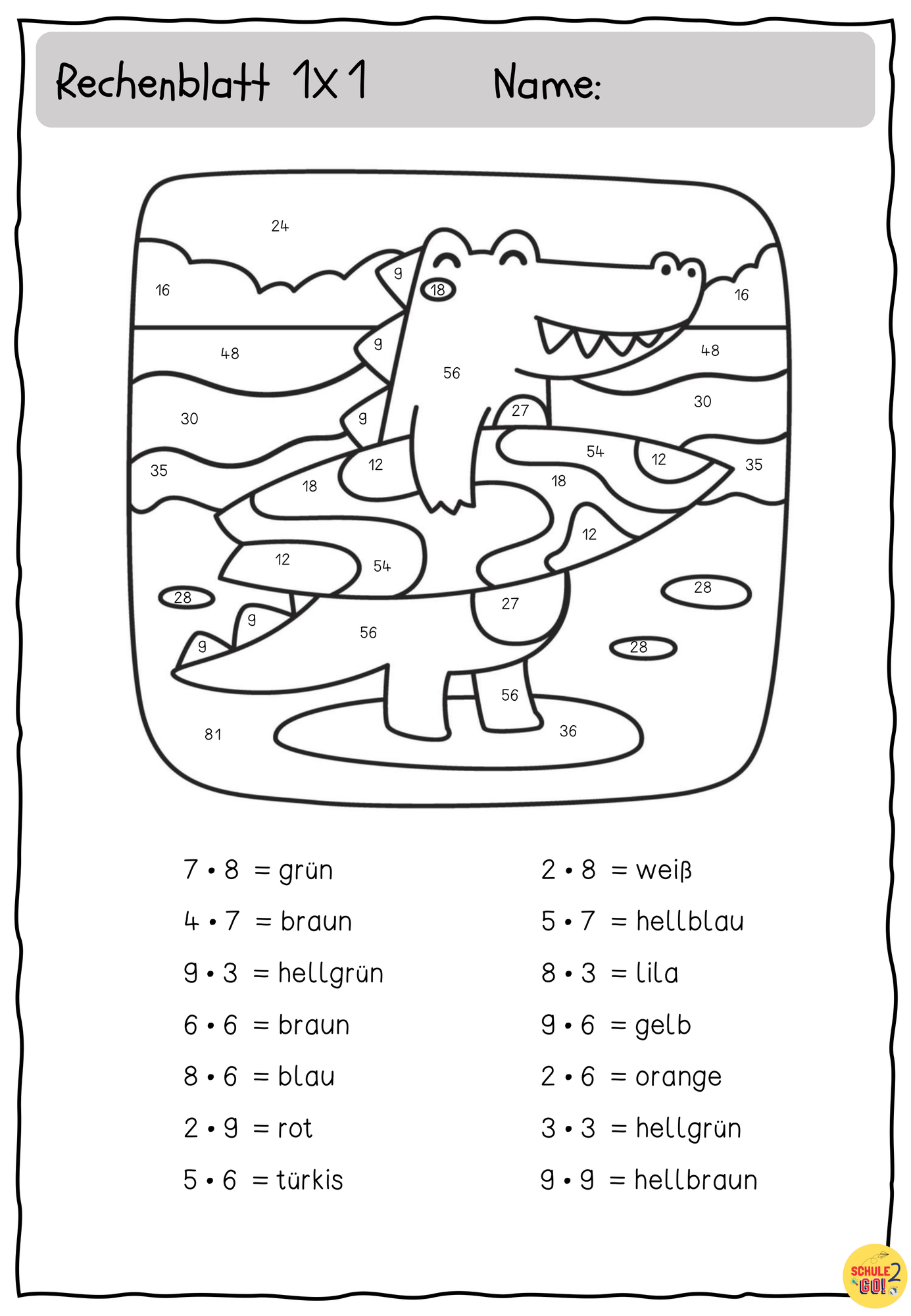 Rechenblatt Kleines Einmaleins 1x1 Arbeitsblatt Malblatt Unterrichtsmaterial Im Fach Mathematik