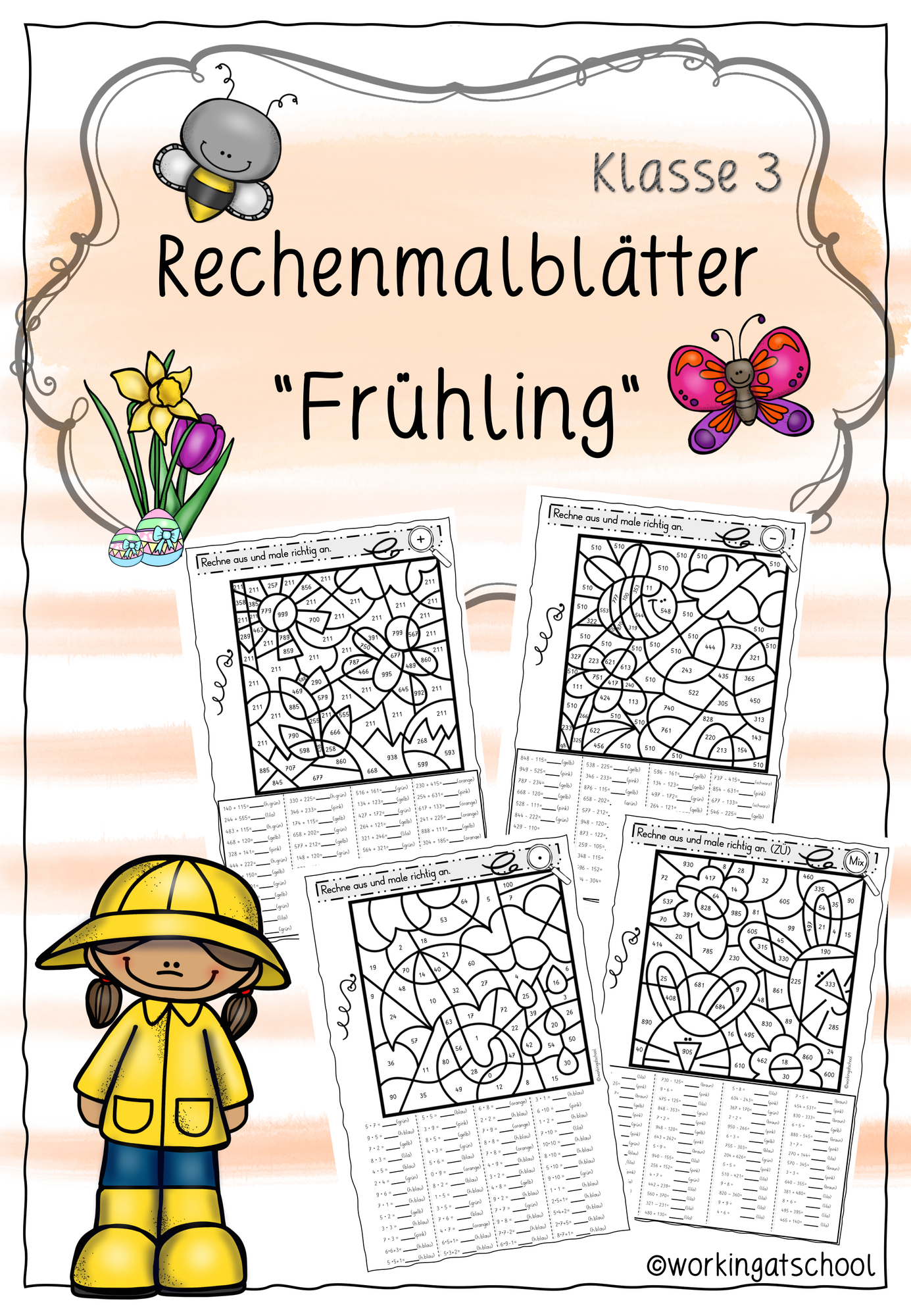 Rechenmalbl tter Klasse 3 Fr hling Rechnen Und Malen Unterrichtsmaterial Im Fach Mathematik