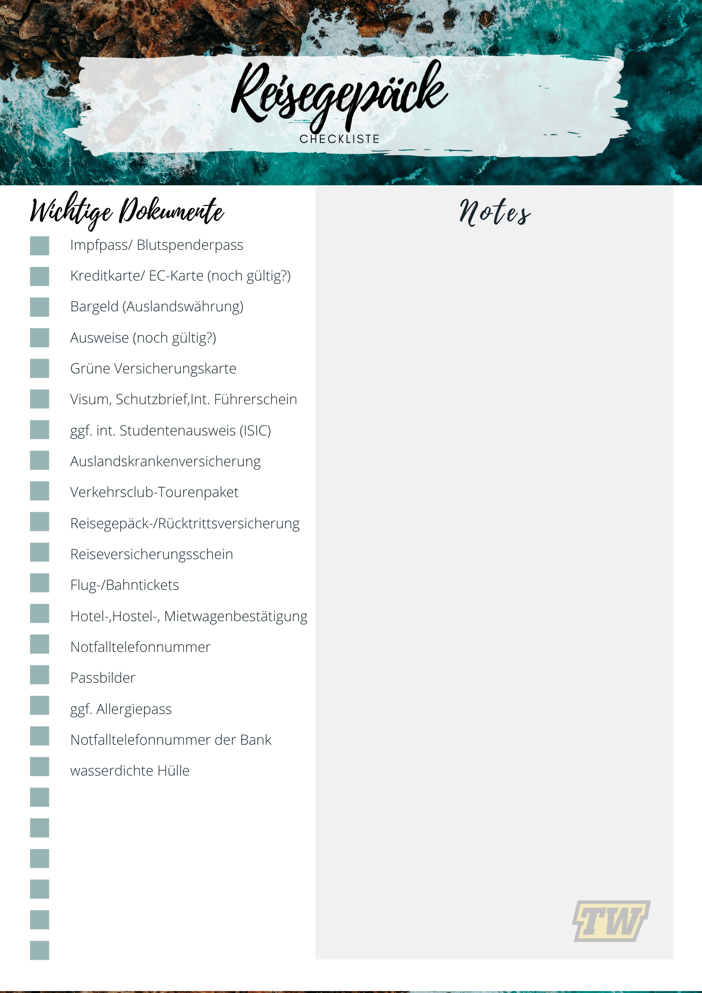 Reise Packliste Zum Ausdrucken Kostenlos