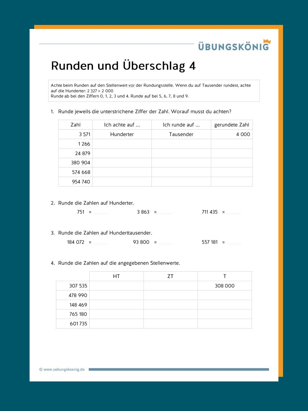 Rundung Mathematik Arbeitsblätter 4. Klasse