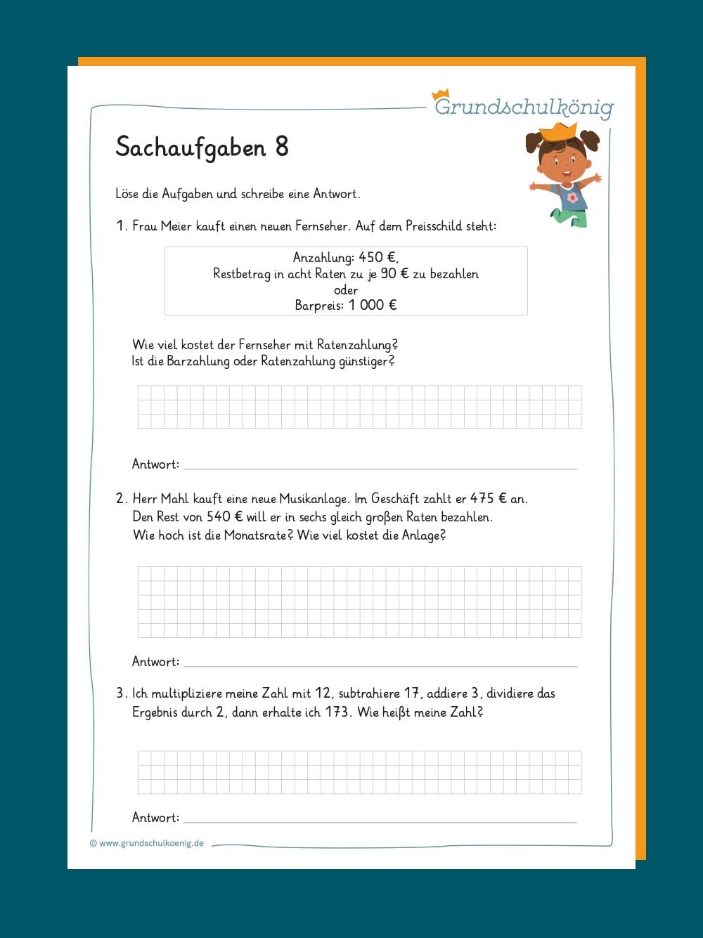 Sachaufgaben Gemischte Aufgaben
