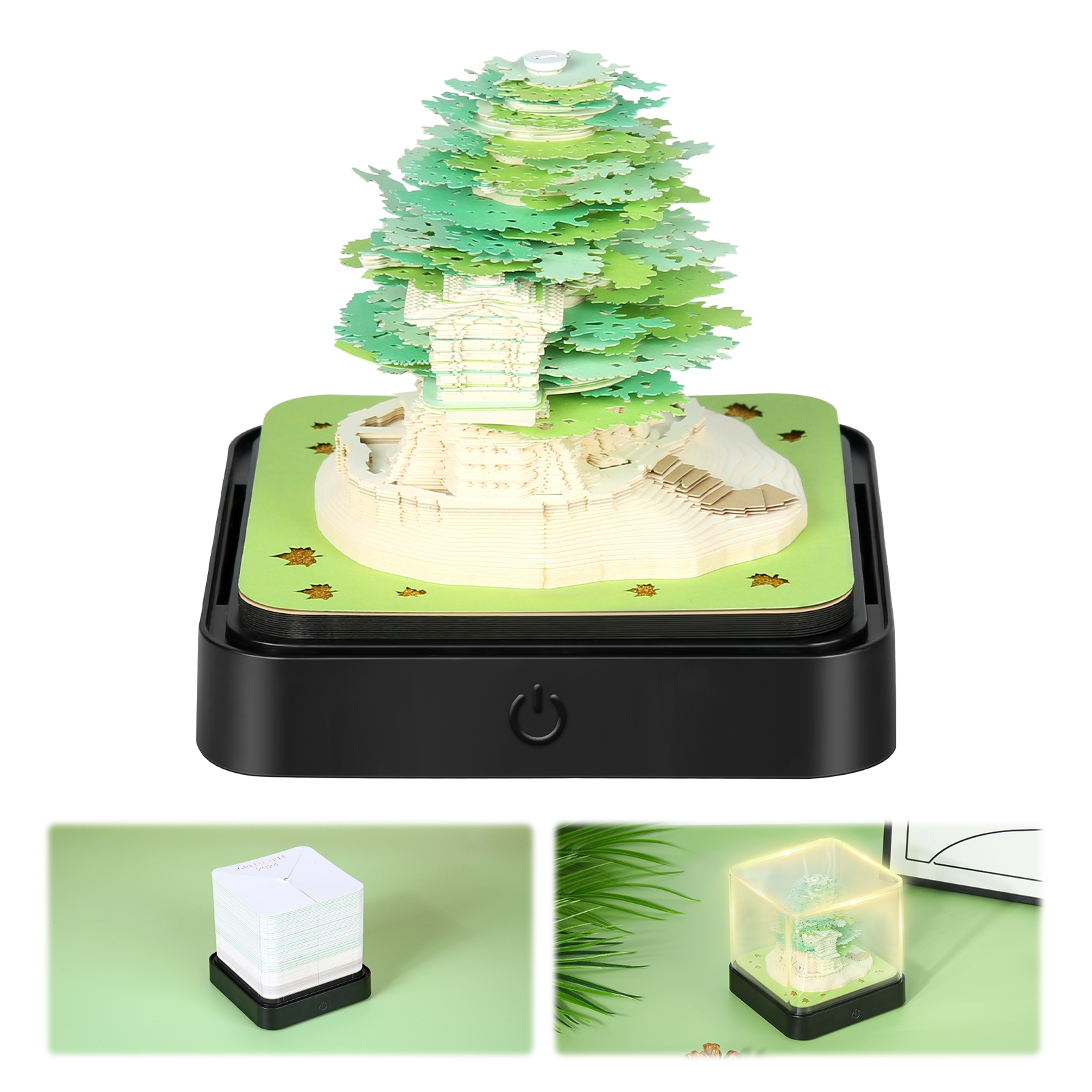 Schreibtischkalender Mit Lichtern 2026 Schreibtisch Kalender 3D Memo Pad Papier Kunst Sakura Baum Kreative 3D Notizblock Papier Schnitzen Geschenk Desktop Dekoration Battery Not Included Gr ner Baum Amazon de B robedarf Schreibwaren