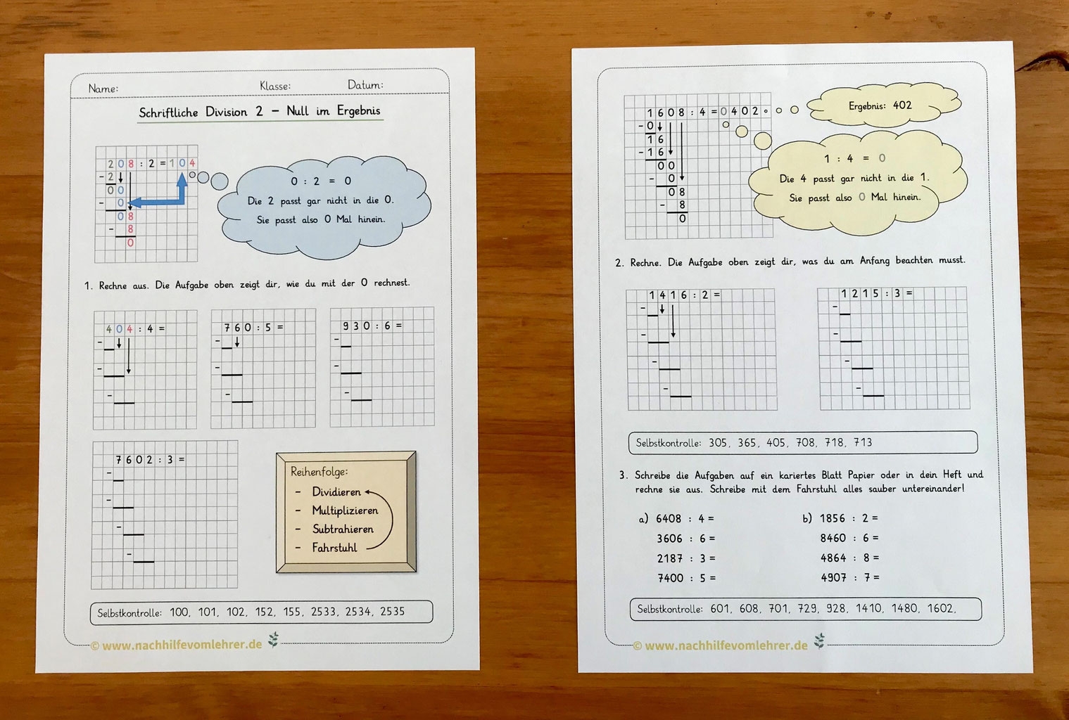 4. Klasse Schriftliche Division Arbeitsblätter