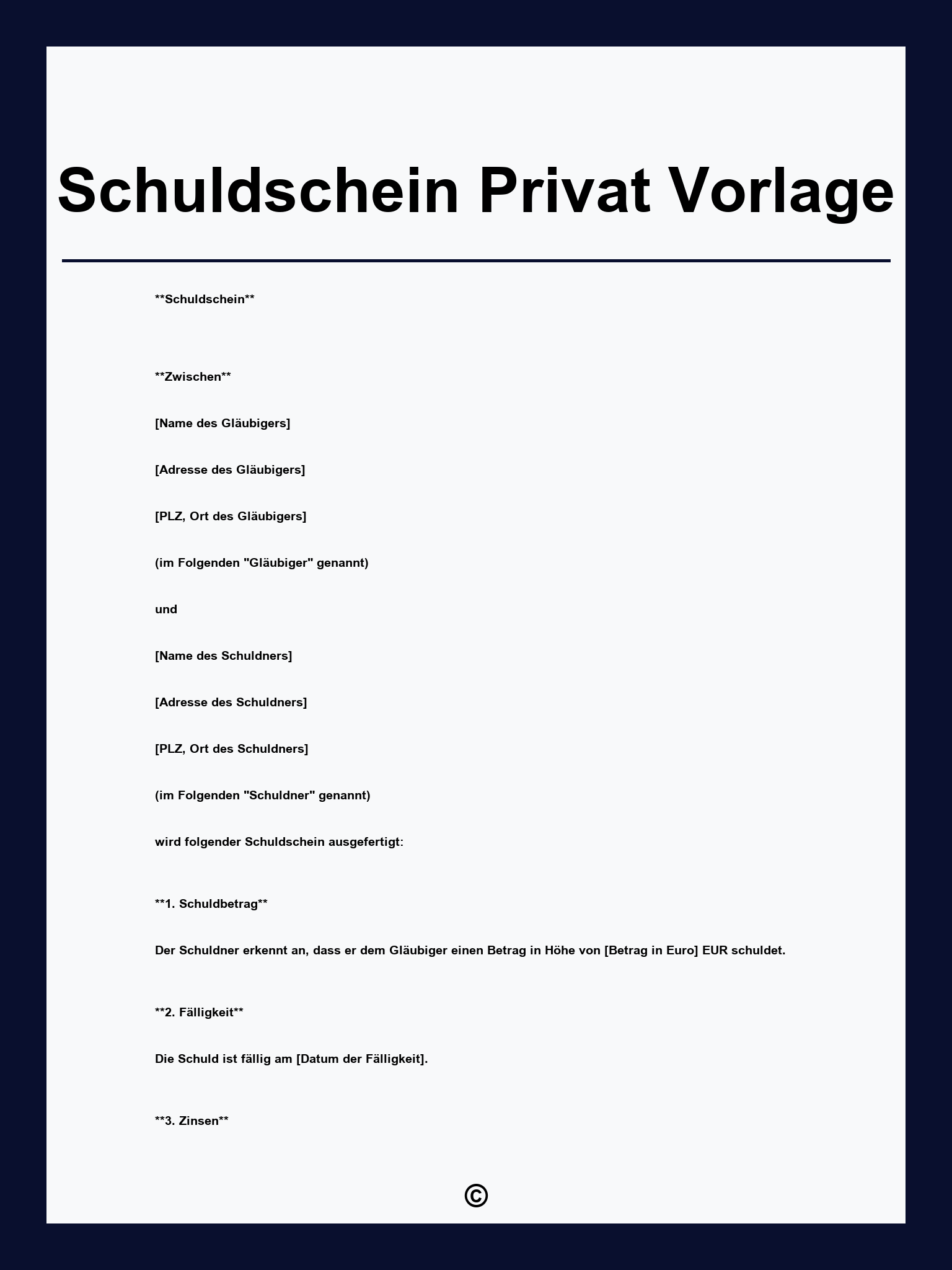 Schuldschein Kostenlos Zum Ausdrucken