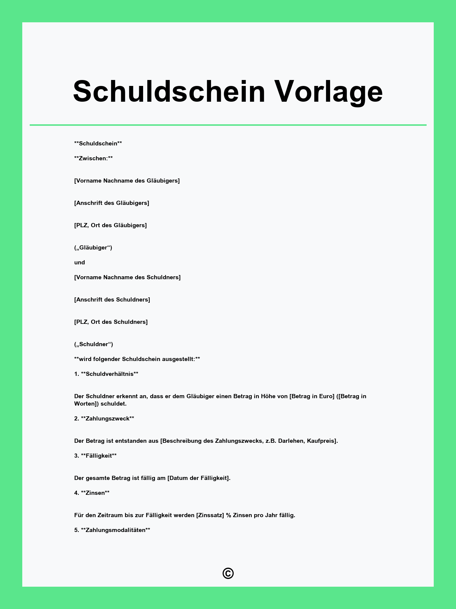 Schuldschein Vorlage