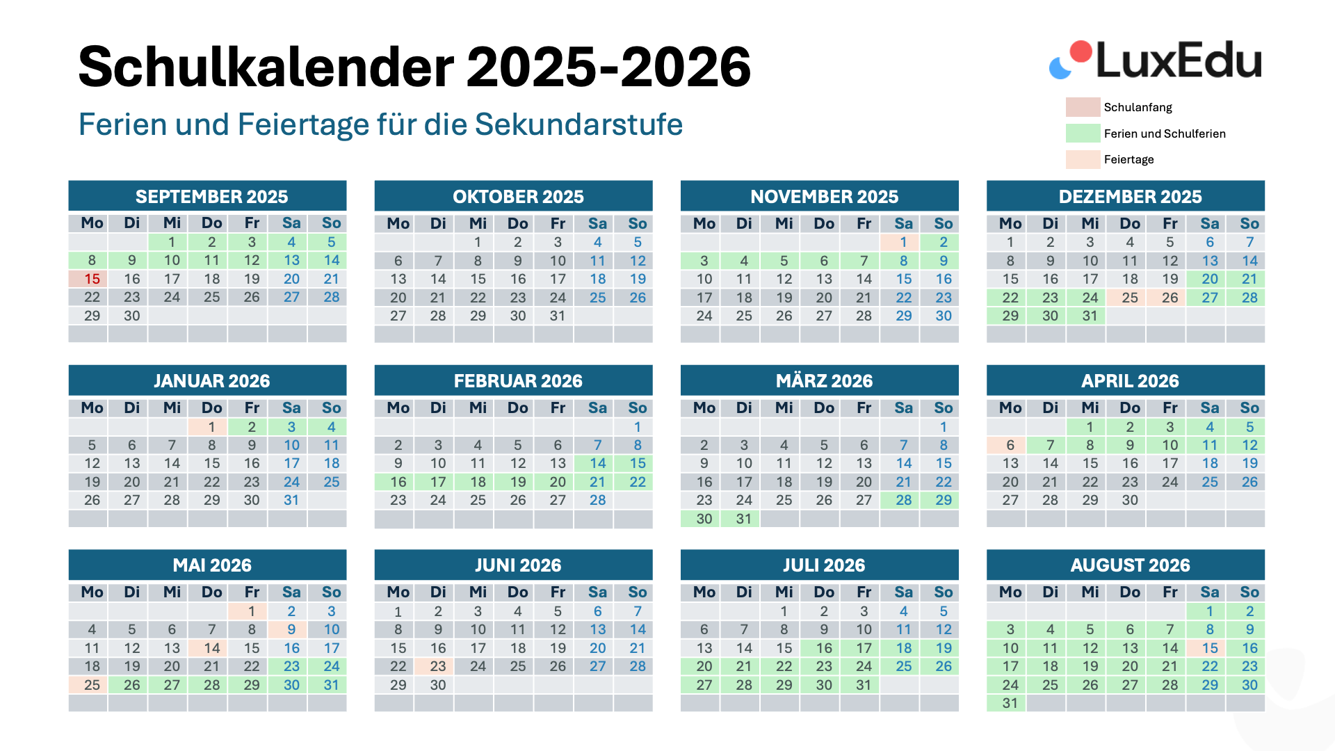 Schulferien 2025 2026 Luxemburg
