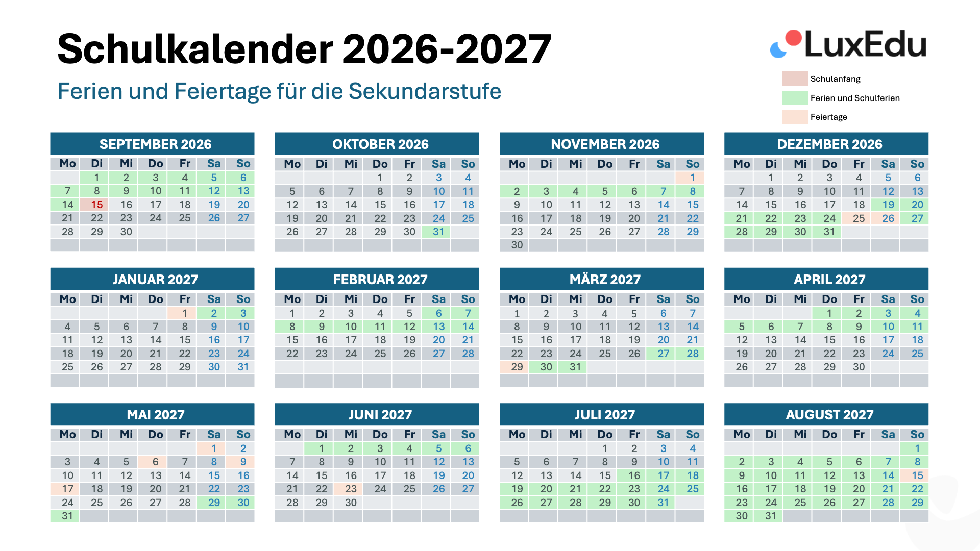 Schulferien 2026 2027 Luxemburg