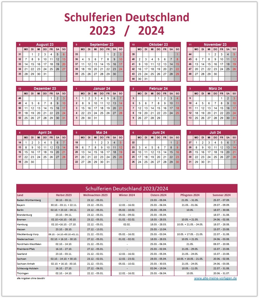 Schulferien Deutschland 2023 2024 Alle meine Vorlagen de