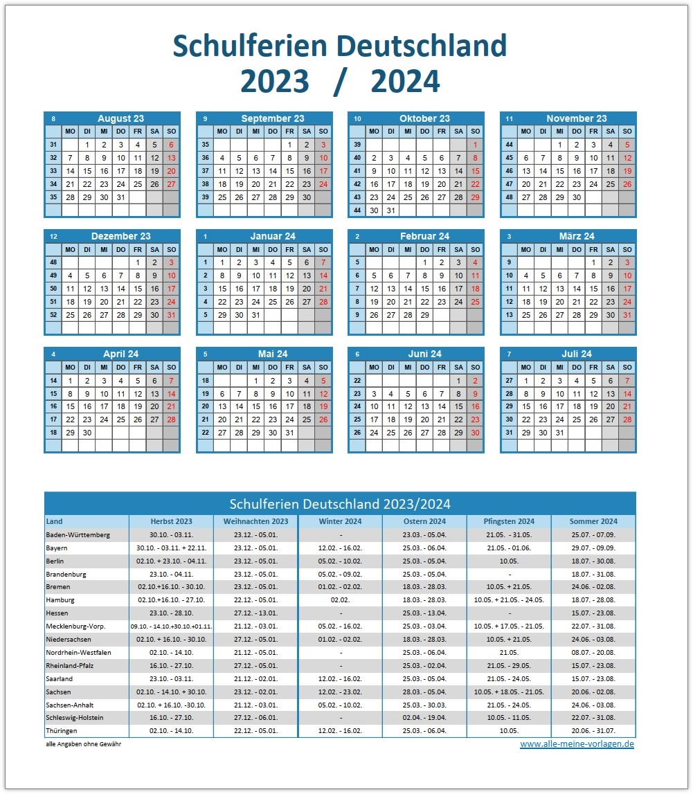 Schulferien Deutschland 2023 2024 Alle meine Vorlagen de