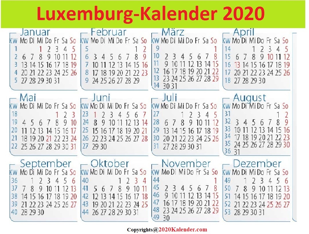 Schulferien Luxemburg 2020 Kalender Druckbarer 2025 Kalender