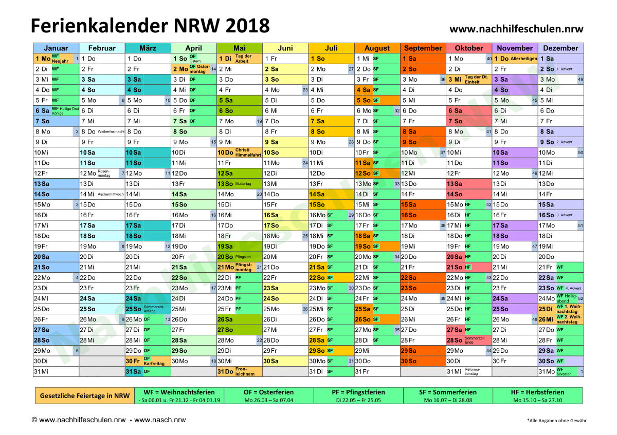 Schulferienkalender NRW 2018 In Nachhilfeschulen NRW 
