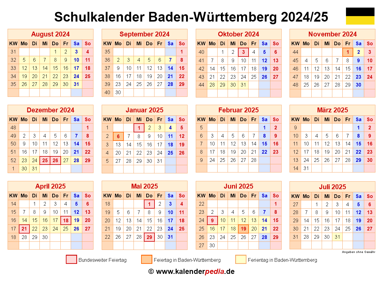 Schulkalender 2024 2025 Baden W rttemberg F r PDF