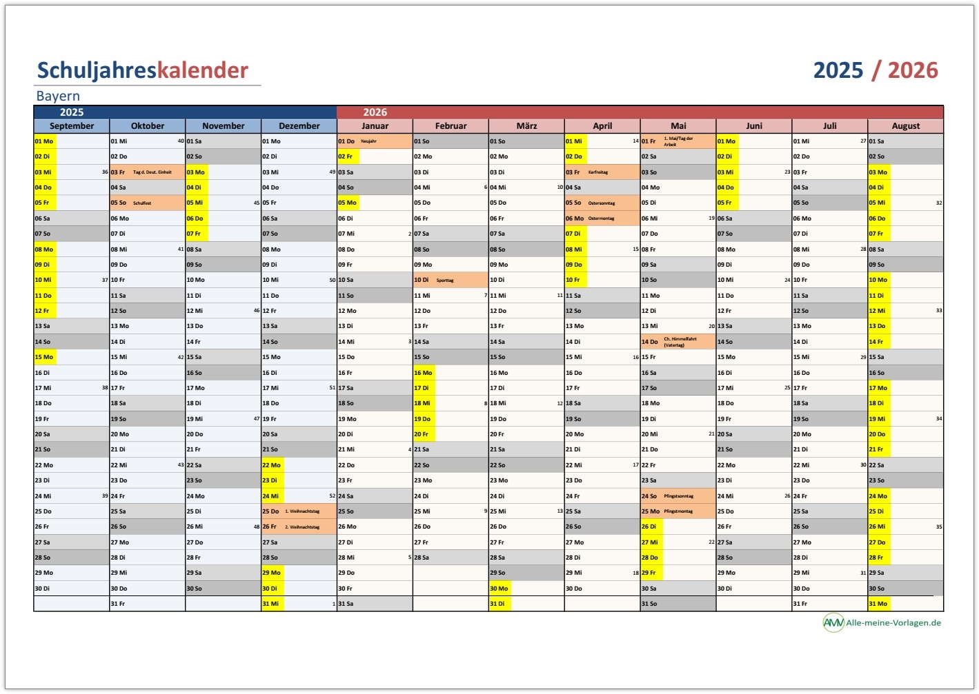 Schulkalender 2025 2026 F r Alle Bundesl nder Alle meine Vorlagen de
