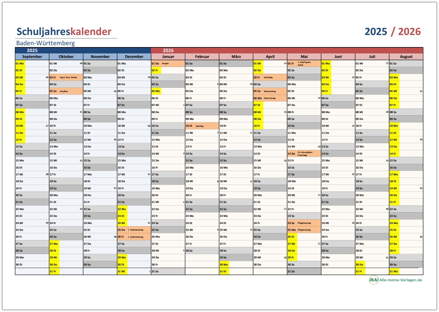 Schulkalender 2025 2026 F r Alle Bundesl nder Alle meine Vorlagen de