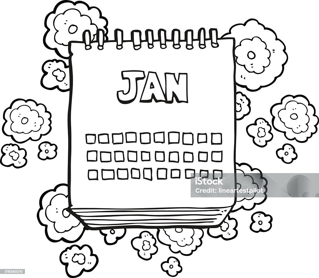 Schwarz Und Wei Cartoonkalender Zeigt Monats Januar Stock Vektor Art Und Mehr Bilder Von Ausmalen IStock