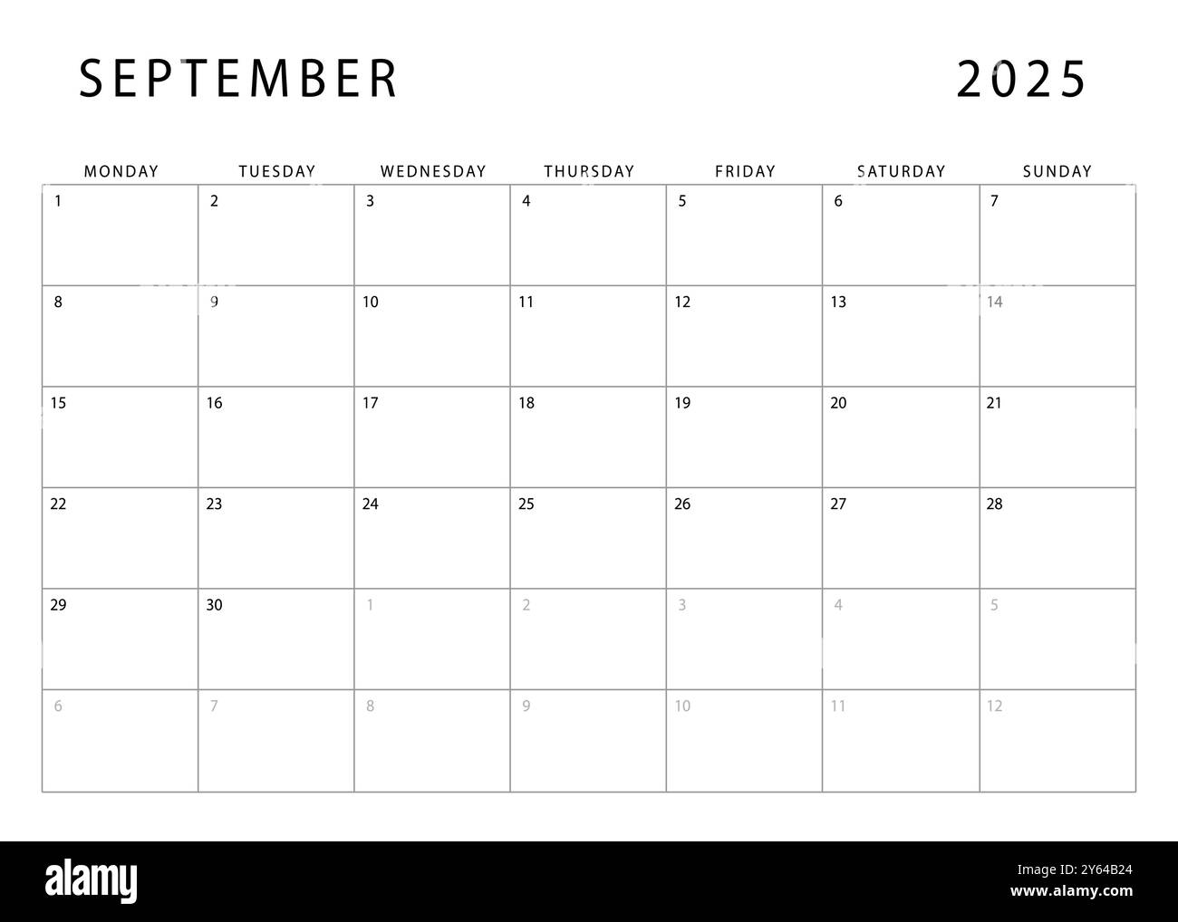 September 2025 Kalender Vorlage F r Monatsplaner Montag Beginnt Vektordesign Stock Vektorgrafik Alamy