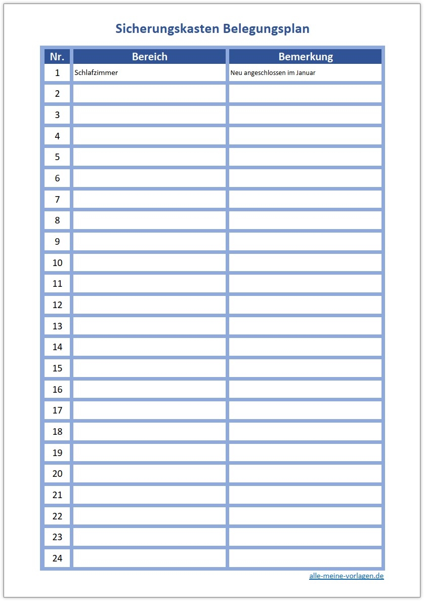 Sicherungskasten Belegungsplan Als Excel Vorlage Und PDF Alle meine Vorlagen de