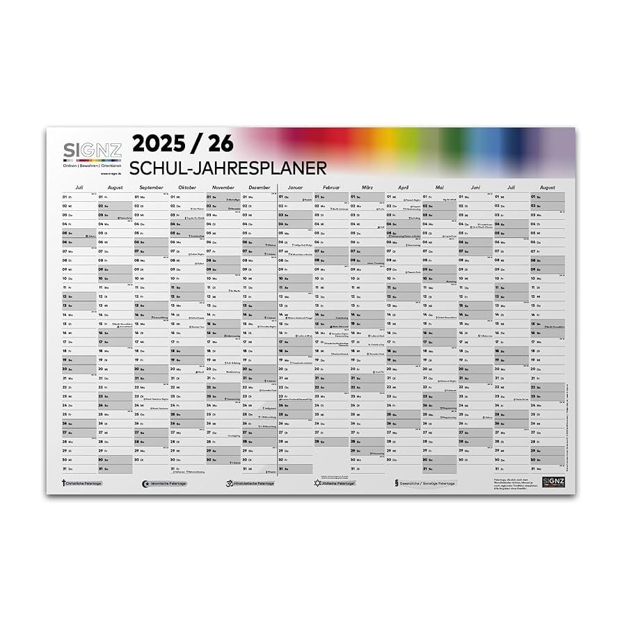 SIGNZ Schulkalender 2025 2026 XXL 98 X 68cm Inkl Ferien Und Feiertagen CO2 neutral Hergestellt Made In Germany Amazon de B robedarf Schreibwaren