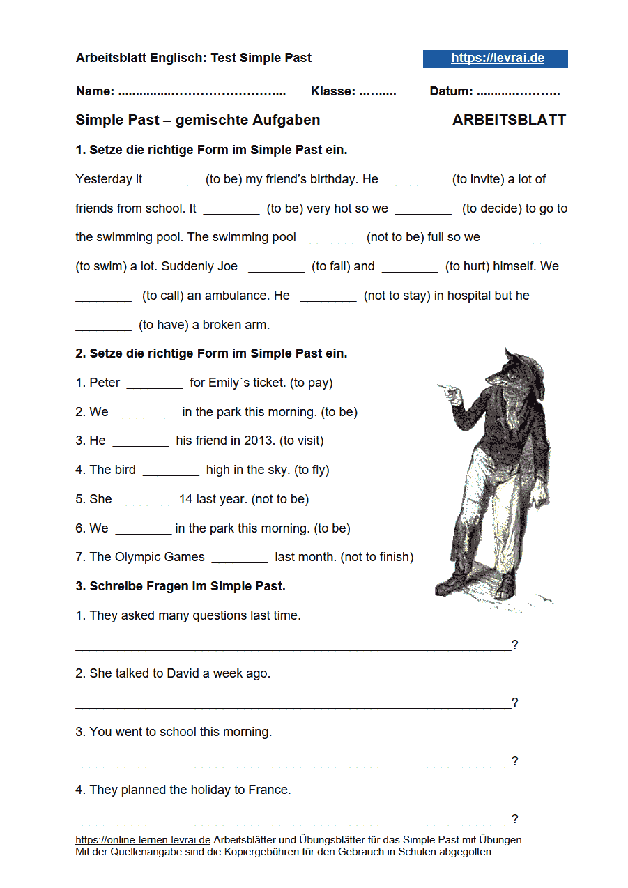 Simple Past Arbeitsbl tter