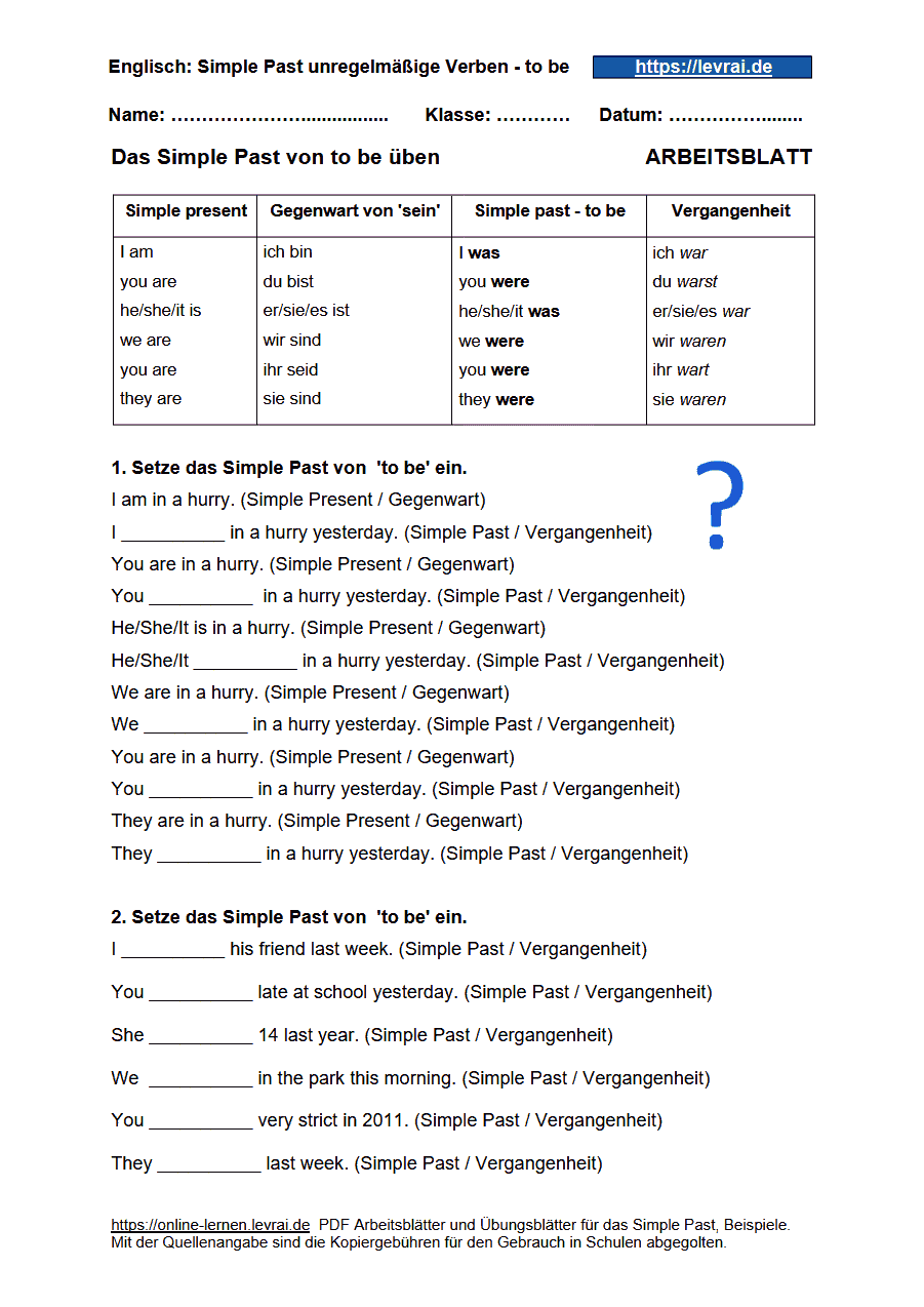 Simple Past Arbeitsbl tter