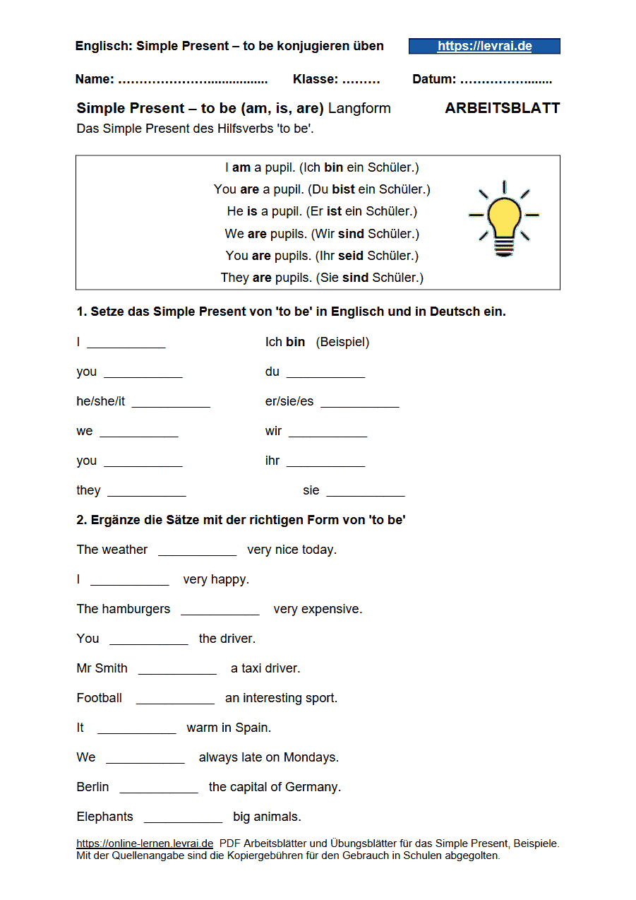 Simple Present Arbeitsbl tter
