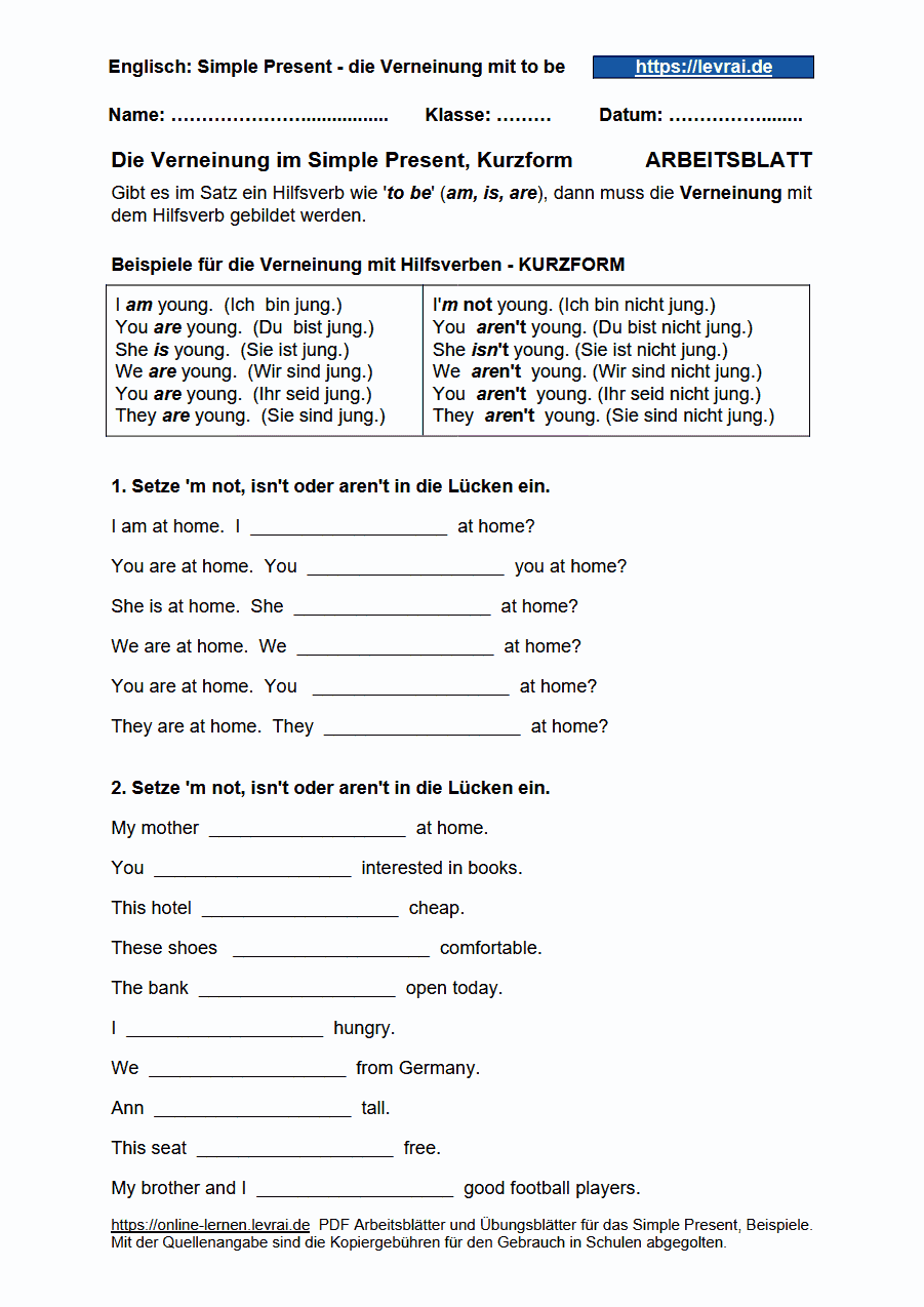 Simple Present Arbeitsbl tter Simple Present Arbeitsbl tter