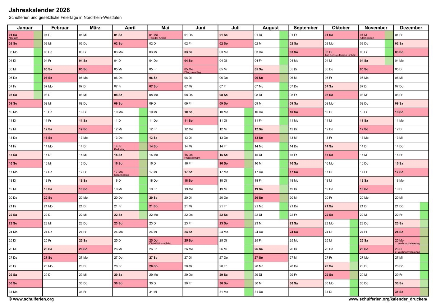 Kalender 2028 Bayern