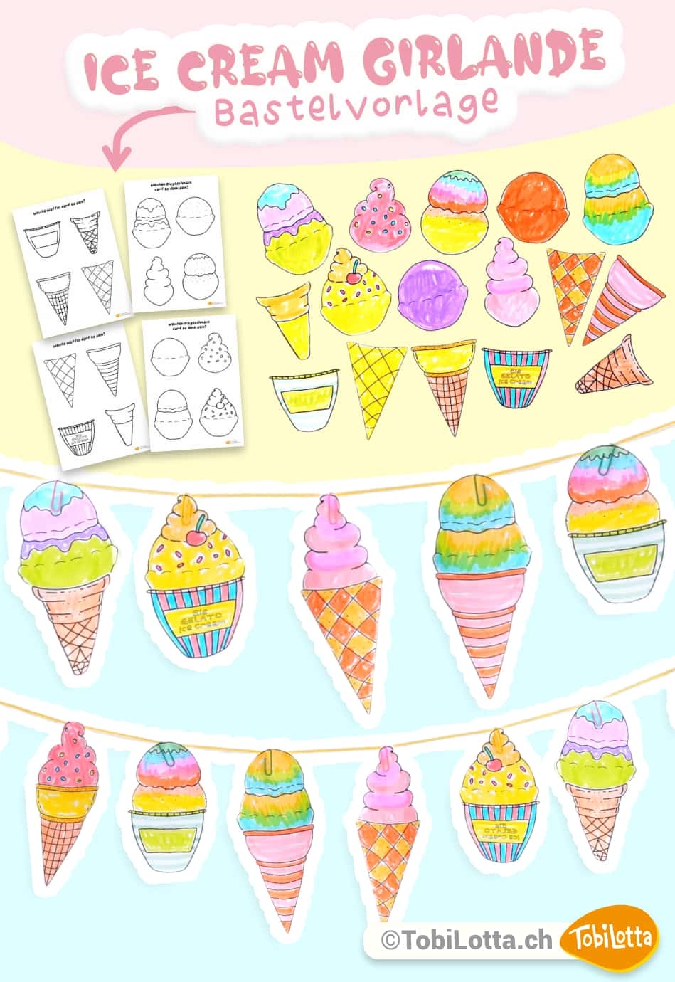 Sommer Bastelideen Kinder Eis Girlande Basteln Mit PDF Vorlage