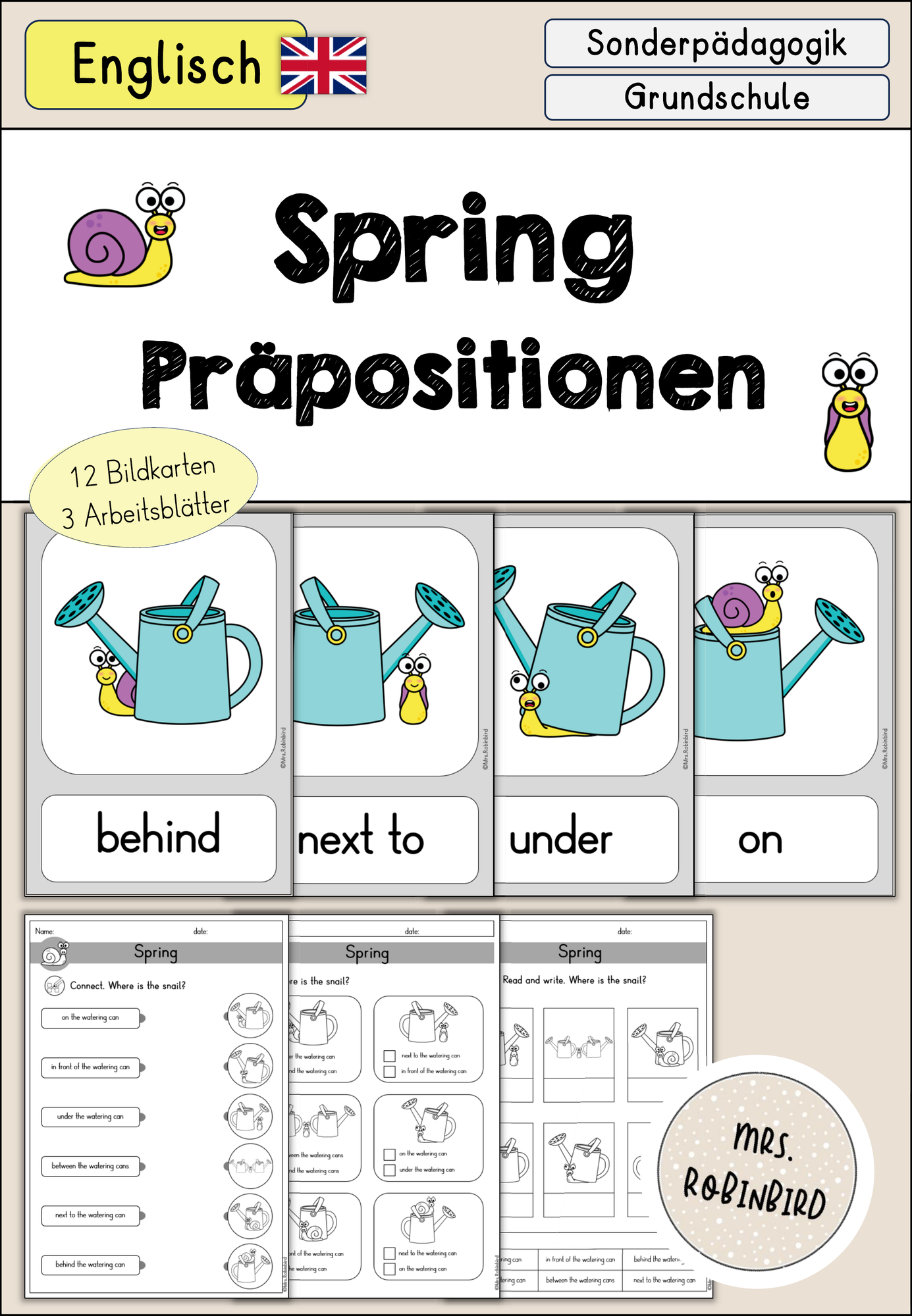 Spring Fr hling Pr positionen Prepositions Bildkarten Arbeitsbl tter Englisch Unterrichtsmaterial Im Fach Englisch