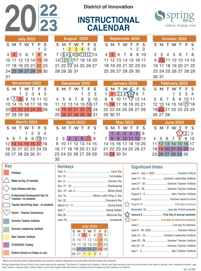 Spring ISD Board Of Trustees Approves 2022 23 Instructional Calendar Spring ISD News Blog